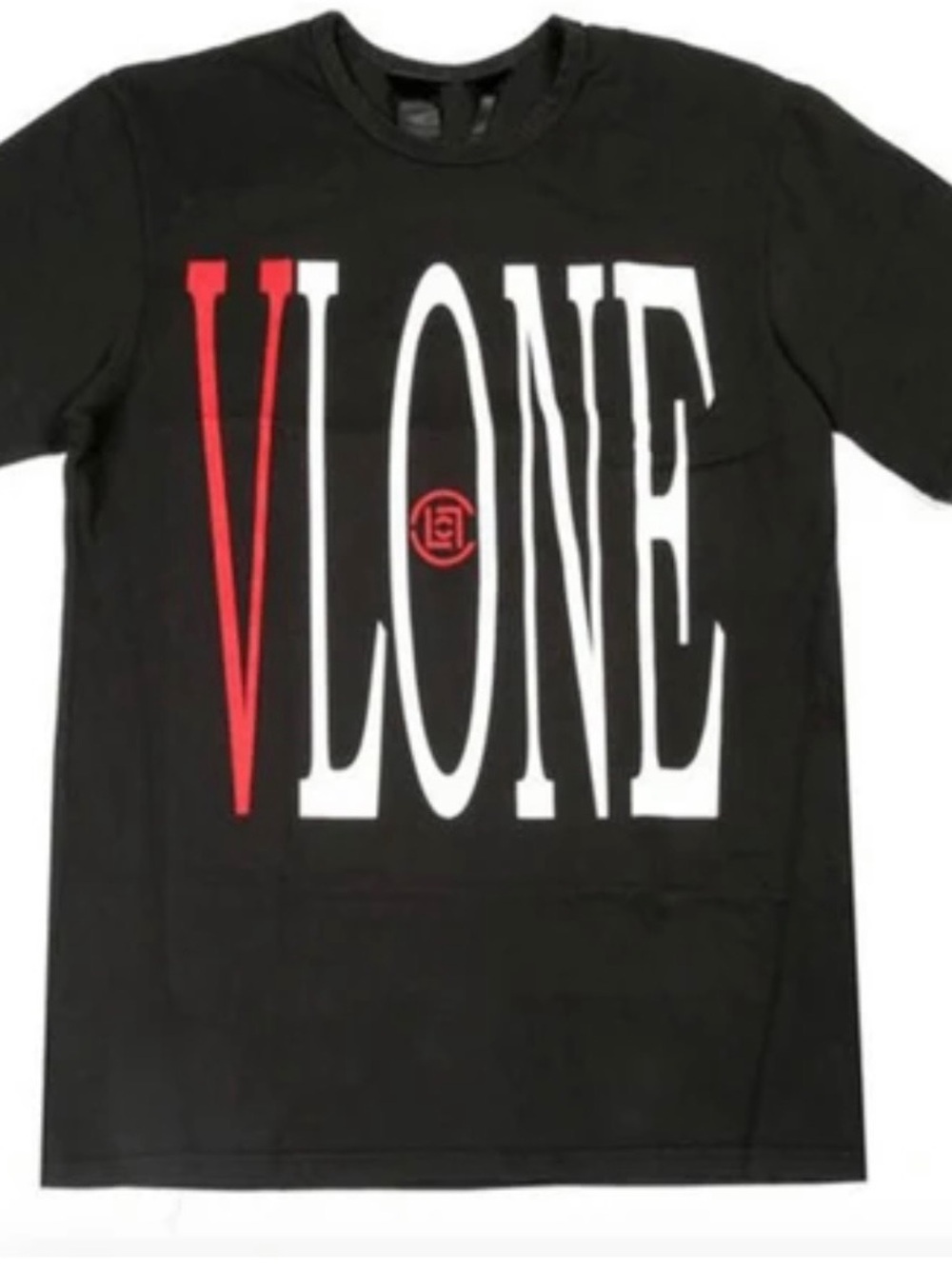 VLONE Black Tee with Red & White Logo